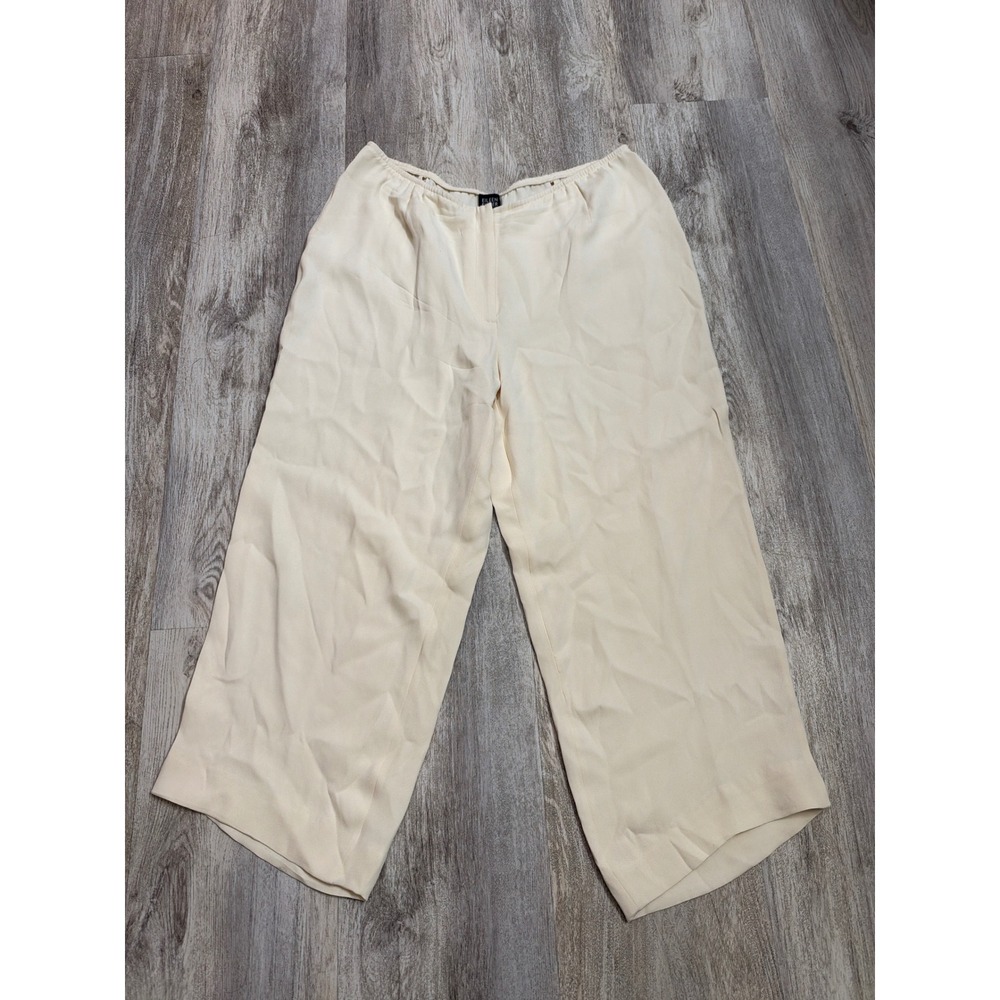 Eileen Fisher Woman Cream Silk Wide Leg Cropped Pants Size 1X Elastic Back